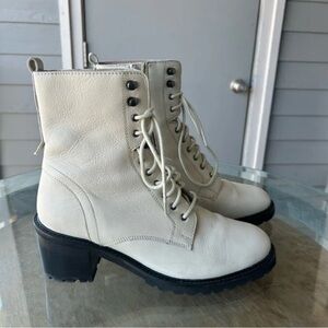 Seychelles Ivory Lace-Up Block Heel Combat Boots